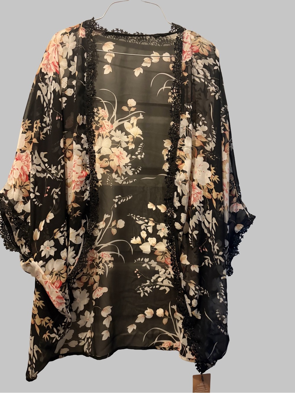 Floral Black Sheer Kimono Cover-Up